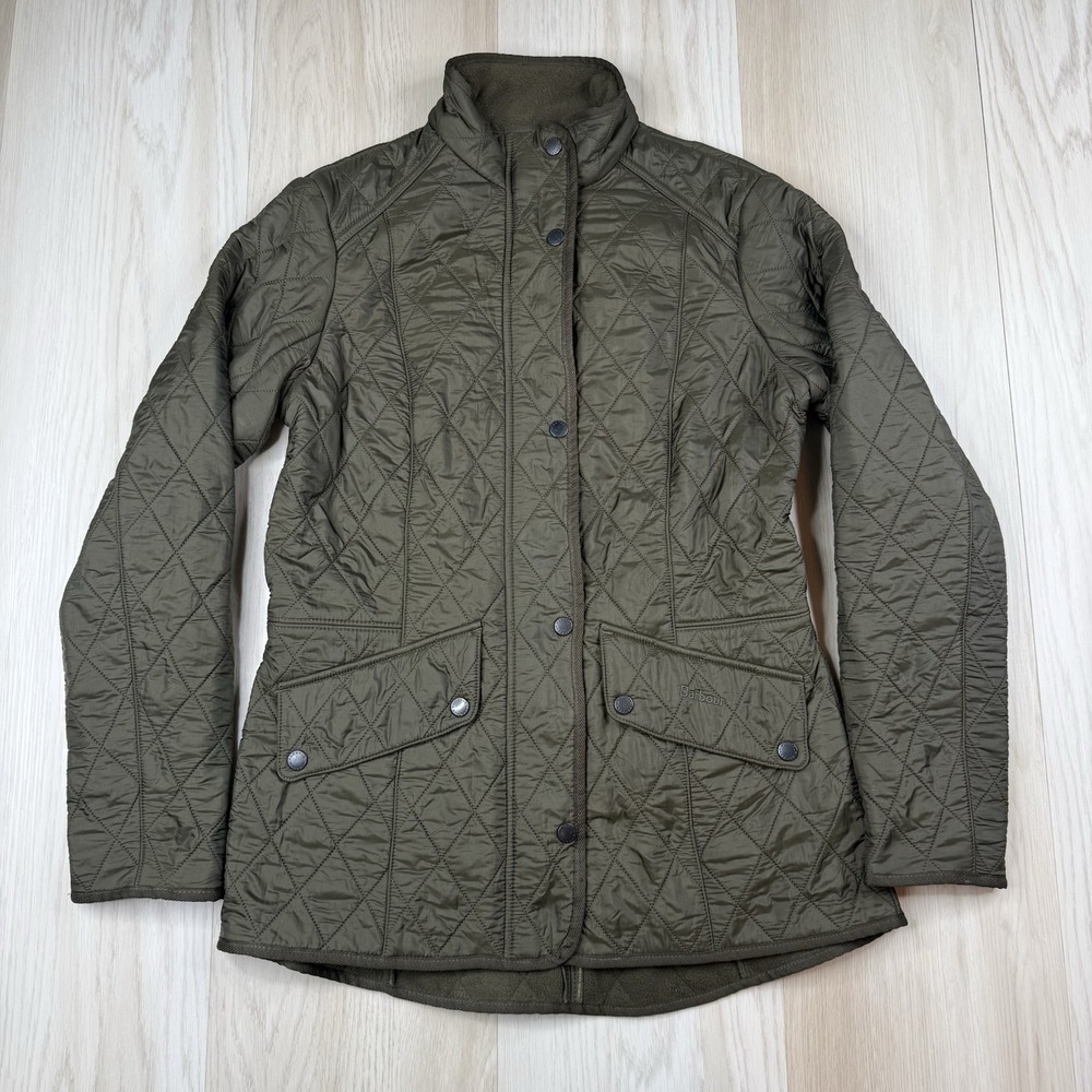 Barbour Cavalry Polarquilt Fleece Lined Jacket Olive Womens Size USA 10 Quilted